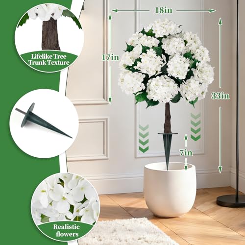 2 Pack 33" Artificial Topiary Ball Trees with White Hydrangea (White Hydrangea)