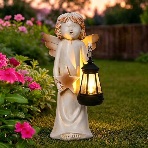 Garden Angel Statue with Solar Lantern (White Angel)