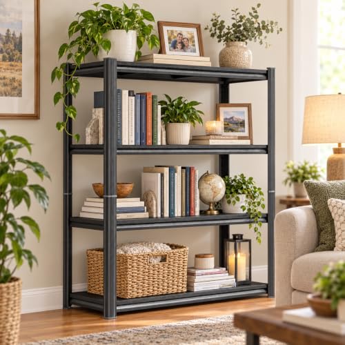 Heavy Duty Metal Bookshelf Adjustable 4 Tier Book Shelf with Bolt (4Tier 54"H×35.4"W×15.7"D)