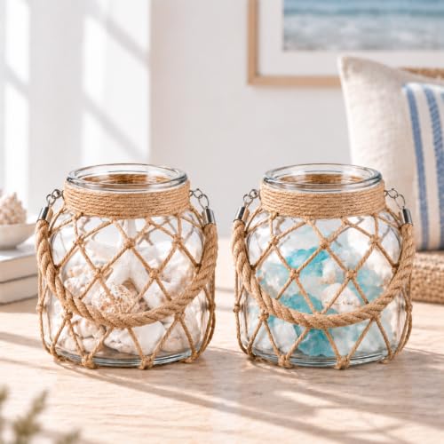 Set of 2 Clear Coastal Glass Vases (Clear / 6.5 x 5.5 Inches)