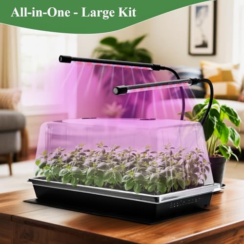 2 Pack 1020 Seed Starter Trays with Heat Mat and Clip (2p 1020Trays+7.3''Domes+Heat Mats+Lights)