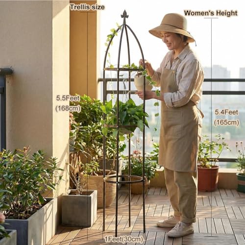 Garden Obelisk Trellis 100% Metal Heavy Duty 5.5 ft for Climbing Vines (Bronze / medium)
