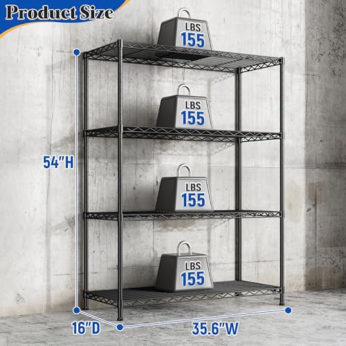 Heavy Duty 4 Tier 620LBS Storage Rack (Black-35.6"Wx16"Dx54"H（2P）)