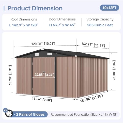 10x12FT Outdoor Storage Shed Brown (Brown / 10' x 12')
