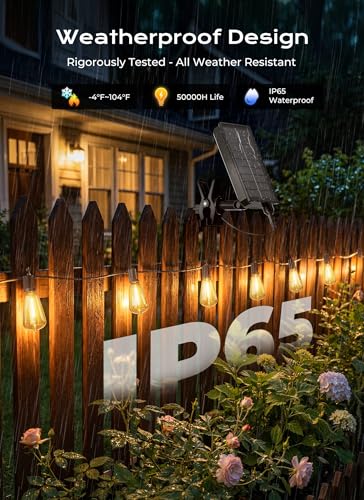 52FT Solar String Lights Outdoor Waterproof (52FT(15 Sockets))