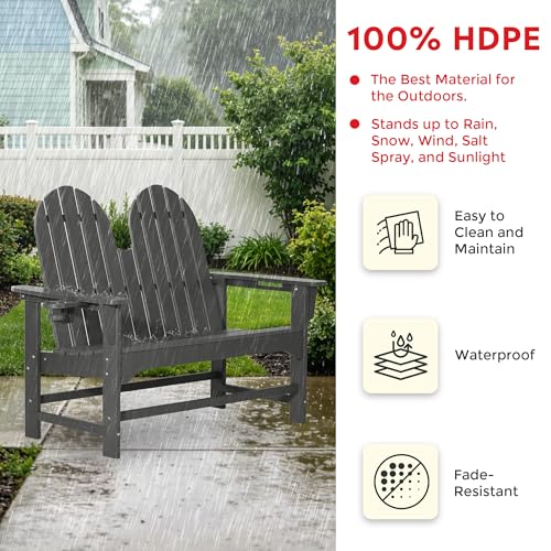 Outdoor Patio HDPE Adirondack Garden Skinny Bench (Grey / 51.5IN)