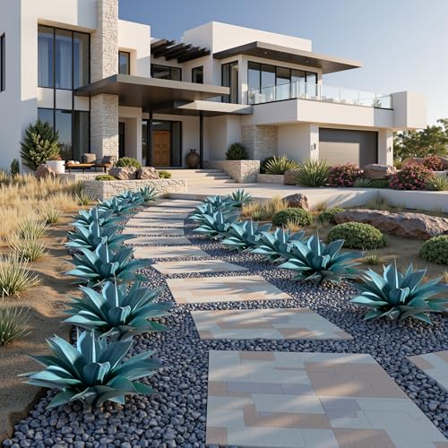 2-Pack 13.8-Inch Artificial Agave Plants for Outdoor Planters, UV Resistant Fake Agave Plants, Faux Succulent Greenery for Porch, Patio, Garden, Entryway and Indoor Decor, Blue (Agave15-blue2)
