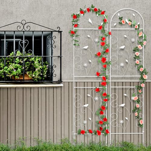 86.5" x 19.7" Metal Garden Trellis for Climbing Plants (1 Pack - Arched - 86.5" x 19.7"-White)