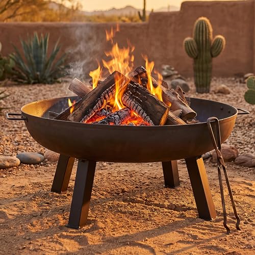 Sunnydaze Cast Iron Heavy Duty Large Fire Pit for Outside Wood Burning (Black / 34 in)