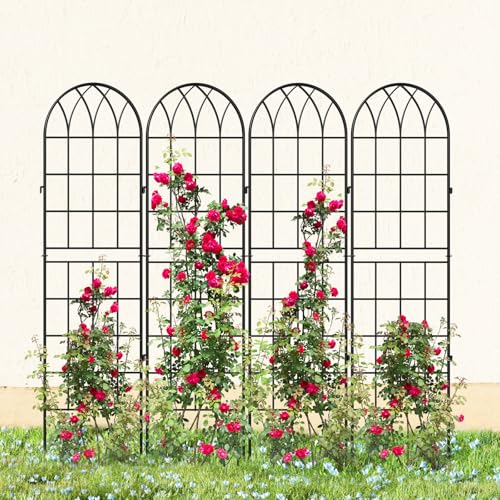 4 Pack Garden Trellis for Climbing Plants (59''H x 16''W/4 Pack / Black)