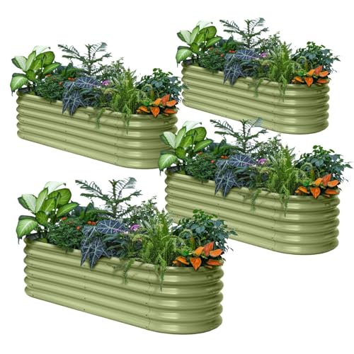 4 Pcs 6x2x1.5ft Galvanized Raised Garden Bed (Green / 6x2x1.5ft)