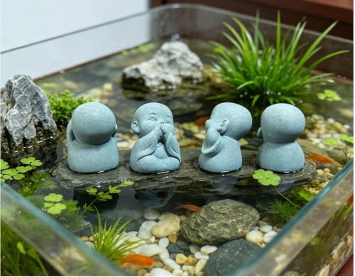 4-in-1 Mini Buddha Statue Set - See/Hear/Speak/Think No Evil, Zen Feng Shui Decor for Home, Aquarium, Garden, Office - Spiritual Resin Figurines with Blessing Amulet (Mini Laughing Buddha) (Mini Laughing Buddha)