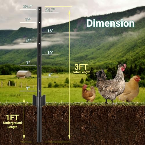 Metal Fence Posts 3 FT Black (Black / 3FT-16Pack)