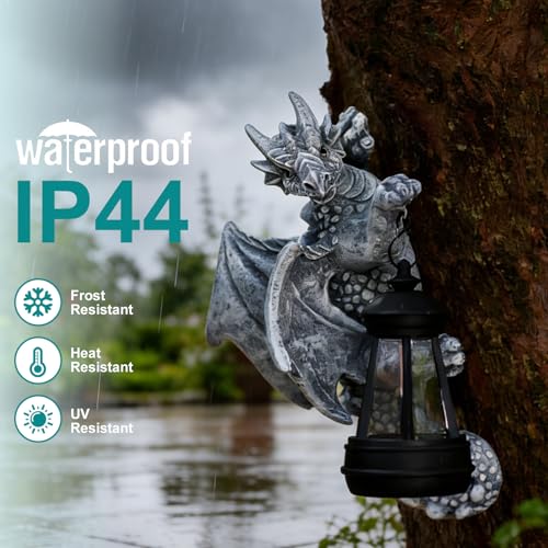 Dragon Tree Hugger with Solar Lantern Garden Statue 2 (Gray)
