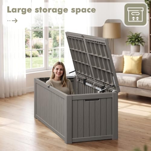 220 Gallon Outdoor Storage Box Waterproof Deck Box for Patio (Grey / 220 Gallon)