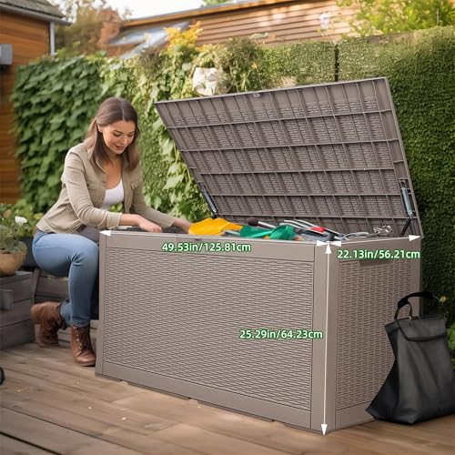 120Gal Outdoor Storage Box Waterproof Lockable Deck Box (Grey / 120Gal)