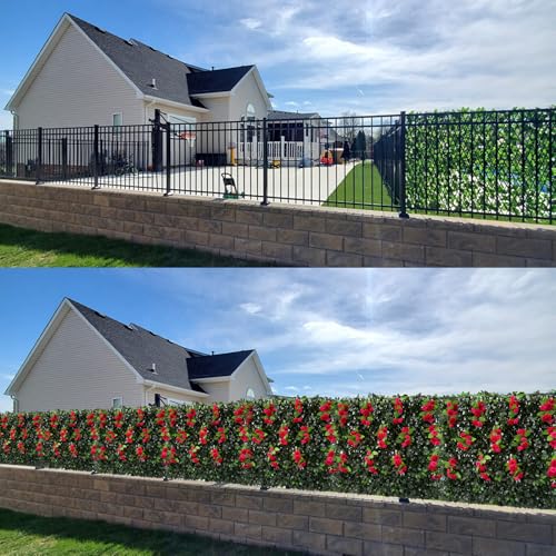 Expandable Fence Privacy Screen for Balcony Patio Outdoor (Branches -Red Rose)