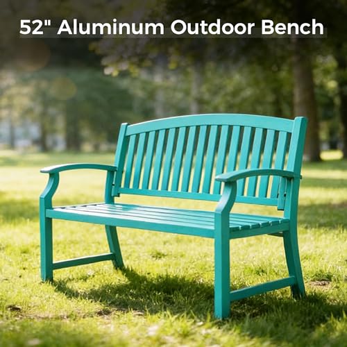 52" Farmhouse Outdoor Bench with Armrest (Turquoise Blue)