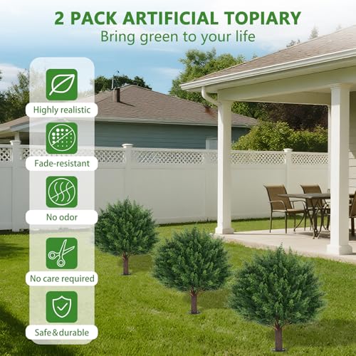 23" Set of 4 Artificial Cypress Topiary Bushes with Ground Spike (Green Cedar)