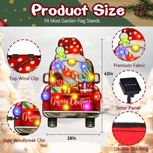 28x40 Solar Christmas Dwarf Garden Flag (Dwarf-Colorful-28x40 / 28×40inch)