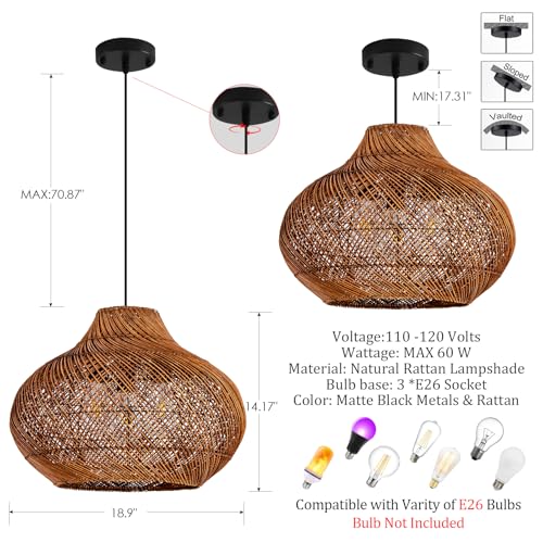 18.9" Rattan Pendant Light (Brown / 18.9" 3-Light)