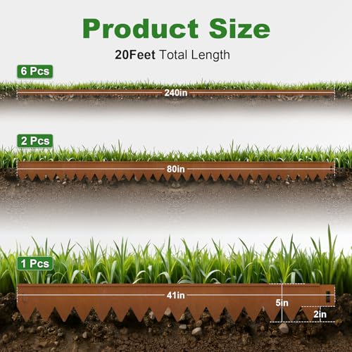 Cor Ten Steel Landscape Edging 20FT (Rusty / 5 Inch x 20Ft.)