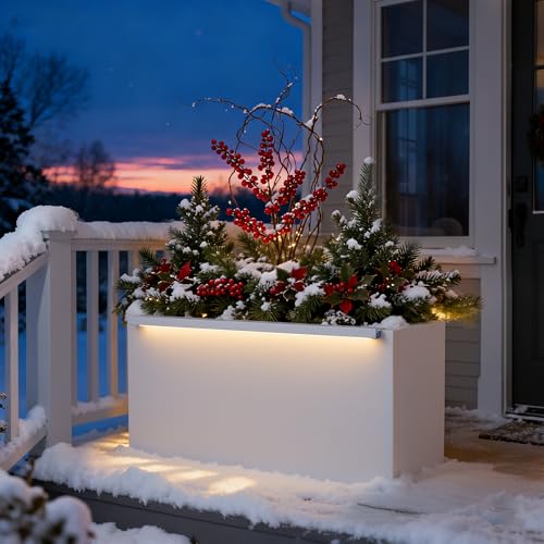 30" H Rectangular Metal Planter with Led Light for Indoor Outdoor White (White / 16.1"H×10"W×30"L)