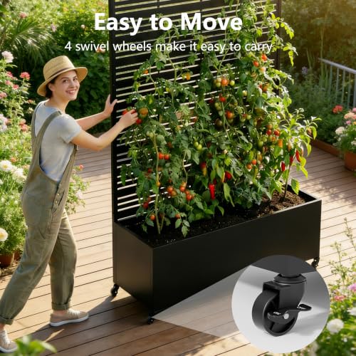 Metal Planter Box with Trellis Privacy Screen (Black line / 73"x 47"x 16")