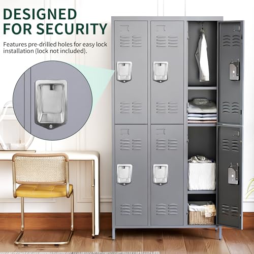 6 Doors Metal Employee Locker (6 Door-Upgraded / Grey)
