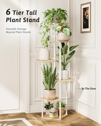 Corner Plant Stand Indoor Tall Plant Stand (White Oak 6 Tier)