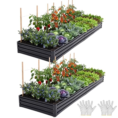 2pcs 12x4x1ft Galvanized Raised Garden Bed (12x4x1FT(2PCS) / Black)