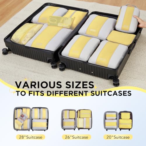 10 Set Compression Packing Cubes for Travel Essentials (Yellow)