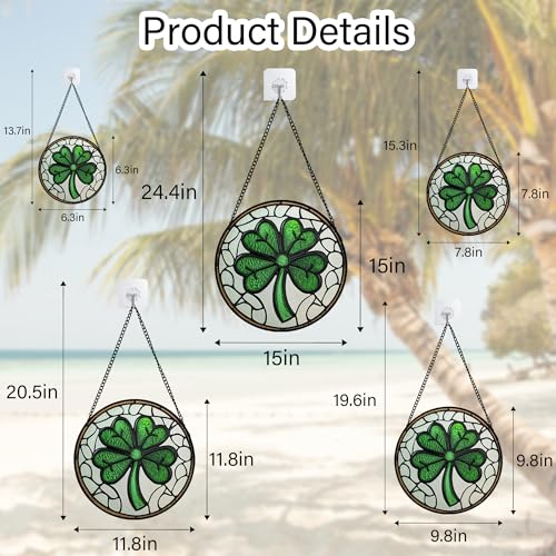Lucky Clover Stained Glass Window Hanging Suncatcher Gift for Mom 6.3" (White and Green / 6.3x6.3 IN)