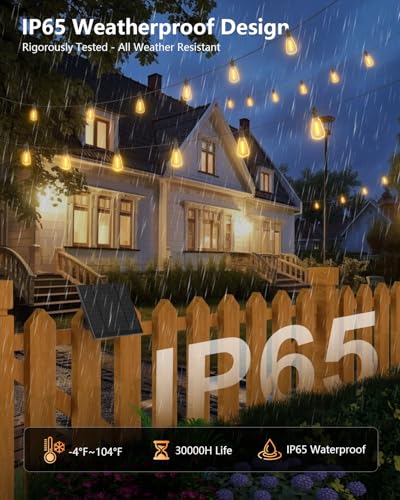37FT Solar String Lights Outdoor (37FT(10+1 Sockets))