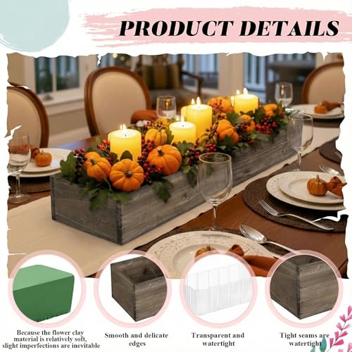 1 Set Wood Boxes for Centerpieces 28x5 Inch Rectangle Wooden Planter Box Rustic Wooden Planters with Removable Plastic Liner Floral Foam Blocks for Christmas Wedding Home Garden Decor (28 x 5 Inch / Brown)