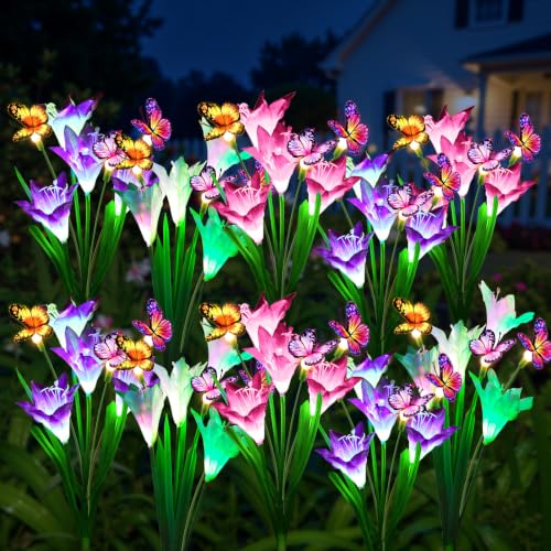 Solar Lights Outdoor Garden Decor 10 Pack (10 Pack / Lily & Butterfly)