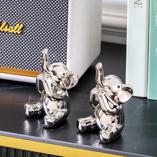 Pair of Small Silver Elephant Figurines (2 Count)