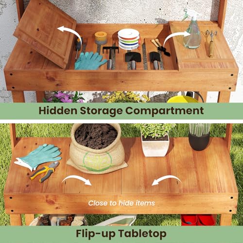 Wooden Potting Bench Table (Brown / 43" x 20" x 61")