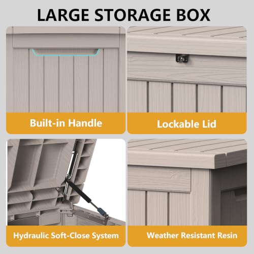 325 Gallon Outdoor Storage Box Waterproof Lockable Resin Deck Box Large (Grey / 325 Gallon)
