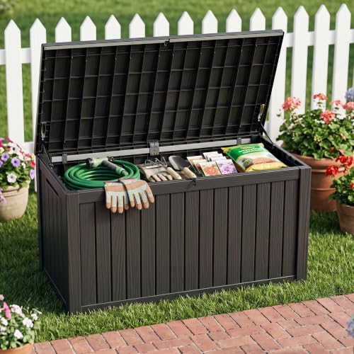 250Gal Large Outdoor Storage Box Waterproof Lockable Deck Boxes (Black / 250 Gallon)