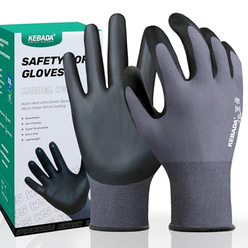 W5 Foam Nitrile Coated Work Gloves for Men & Women (W5 Grey (12 Pairs) / XX-Large)