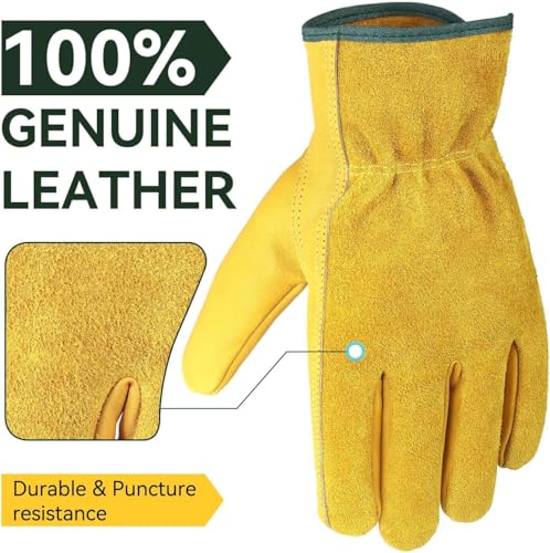 Leather Work Gloves for Men & Women (Gold(24 Pair) / Medium)