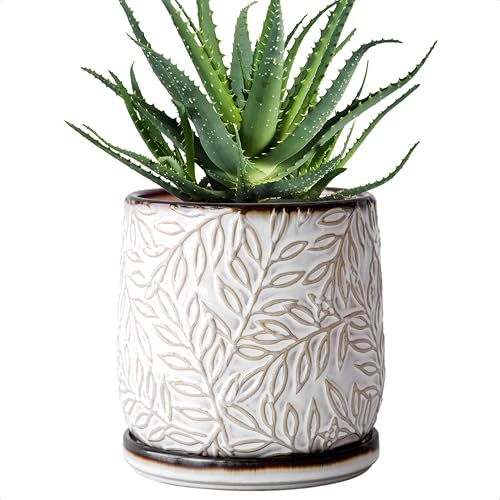 Embossed Leaves Ceramic Planter