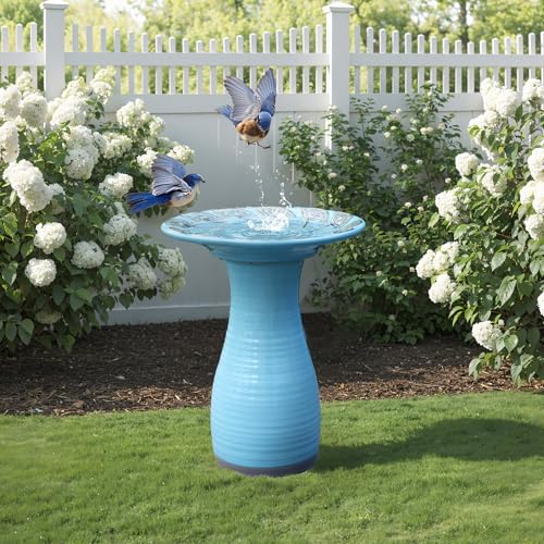 LuxenHome 20" Ceramic Bird Bath for Outside (Sky Blue)