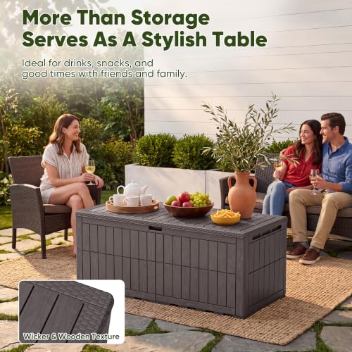 185 Gallon Deck Box Resin Outdoor Storage Box Waterproof (Deep Brown / 185 Gallon)