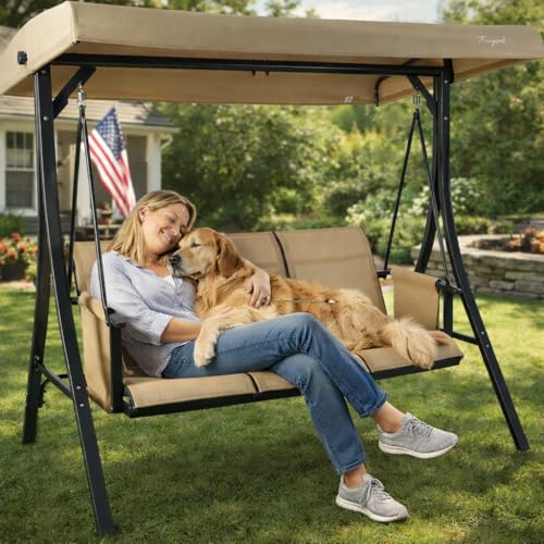 Brenda 3 Seat Outdoor Porch Swing Glider (Beige)
