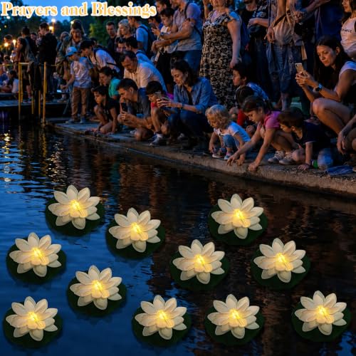 12 PCS Waterproof Floating Lotus Light (Warm White+Dragonfly / 5 inch)