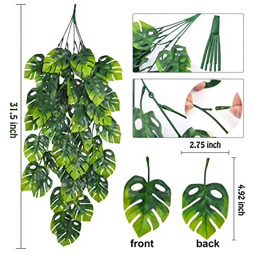 Artificial Hanging Plant 2P 31.5in Plastic Palm Leaves Ivy Greenery (2 Count)