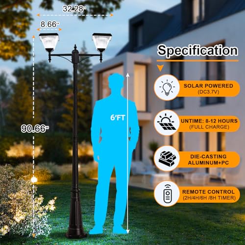 2 Head Solar Lamp Post Light with Dusk to Dawn Sensor (XL-2-S)