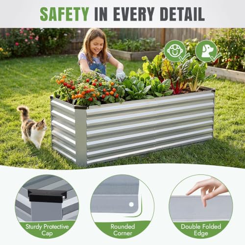 Galvanized Metal Raised Garden Bed 4×2×2FT (Silver / 4×2×2ft)